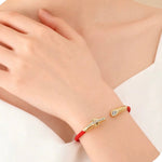 Year of the Horse Red String Open Bangle – S925 Silver Gold - Plated Lucky Bracelet - floysun