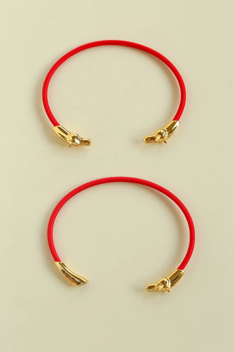 Year of the Horse Red String Open Bangle – S925 Silver Gold - Plated Lucky Bracelet - floysun