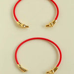 Year of the Horse Red String Open Bangle – S925 Silver Gold - Plated Lucky Bracelet - floysun