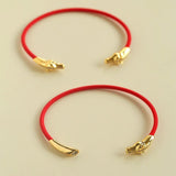 Year of the Horse Red String Open Bangle – S925 Silver Gold - Plated Lucky Bracelet - floysun