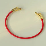 Year of the Horse Red String Open Bangle – S925 Silver Gold - Plated Lucky Bracelet - floysun