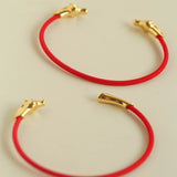 Year of the Horse Red String Open Bangle – S925 Silver Gold - Plated Lucky Bracelet - floysun