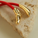 Year of the Horse Red String Open Bangle – S925 Silver Gold - Plated Lucky Bracelet - floysun