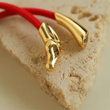 Year of the Horse Red String Open Bangle – S925 Silver Gold - Plated Lucky Bracelet - floysun