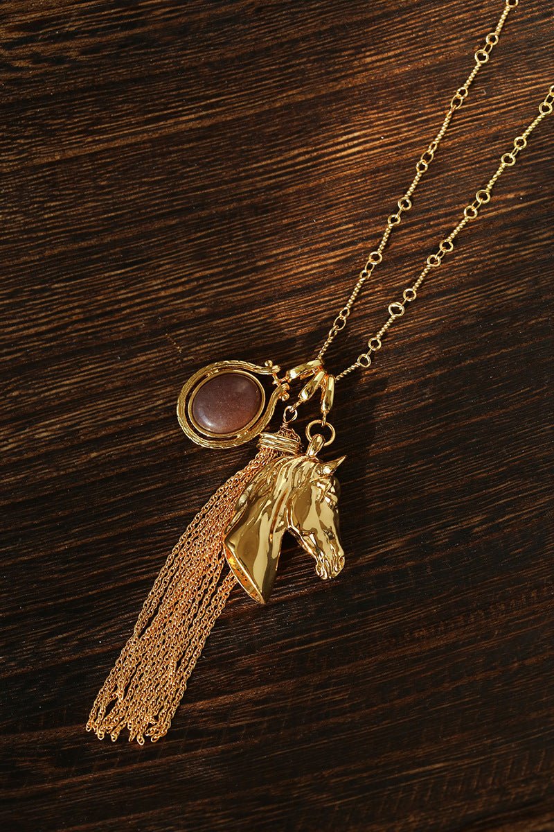 Year of the Horse Talisman Horse Head Tassel Necklace - floysun