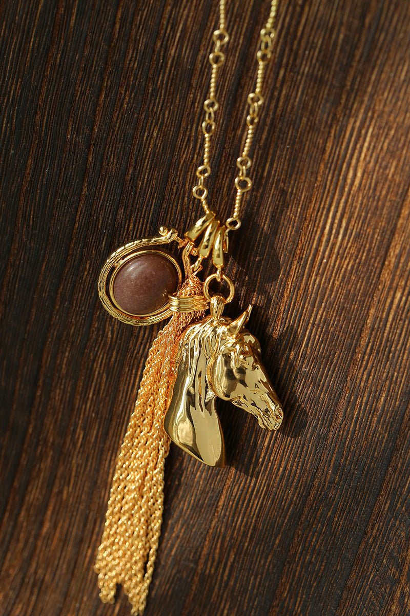 Year of the Horse Talisman Horse Head Tassel Necklace - floysun