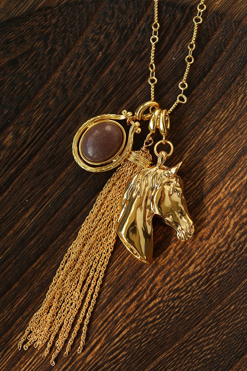 Year of the Horse Talisman Horse Head Tassel Necklace - floysun