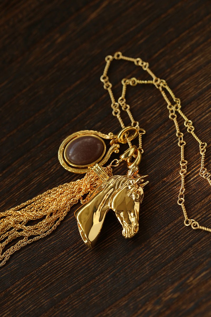 Year of the Horse Talisman Horse Head Tassel Necklace - floysun