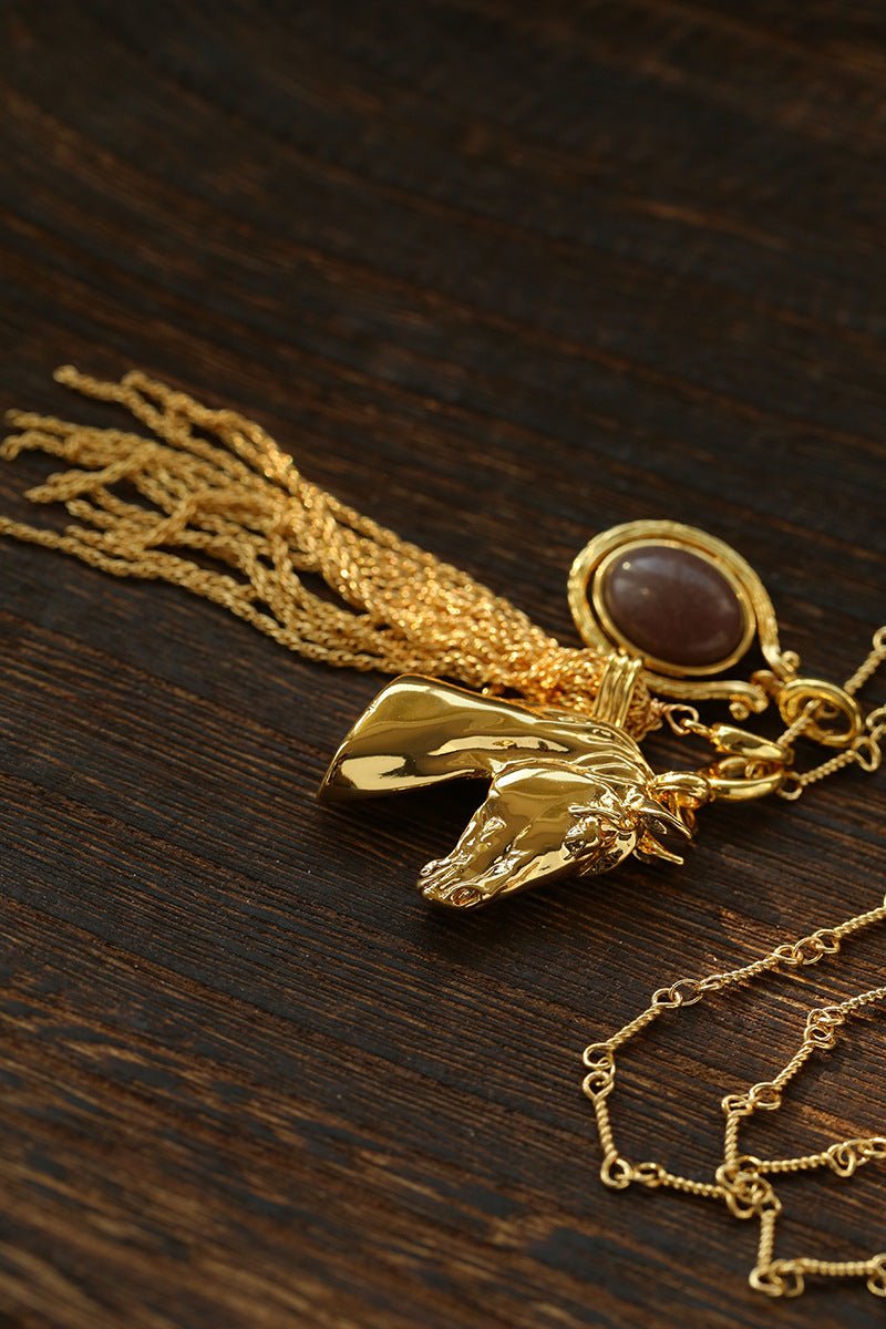 Year of the Horse Talisman Horse Head Tassel Necklace - floysun