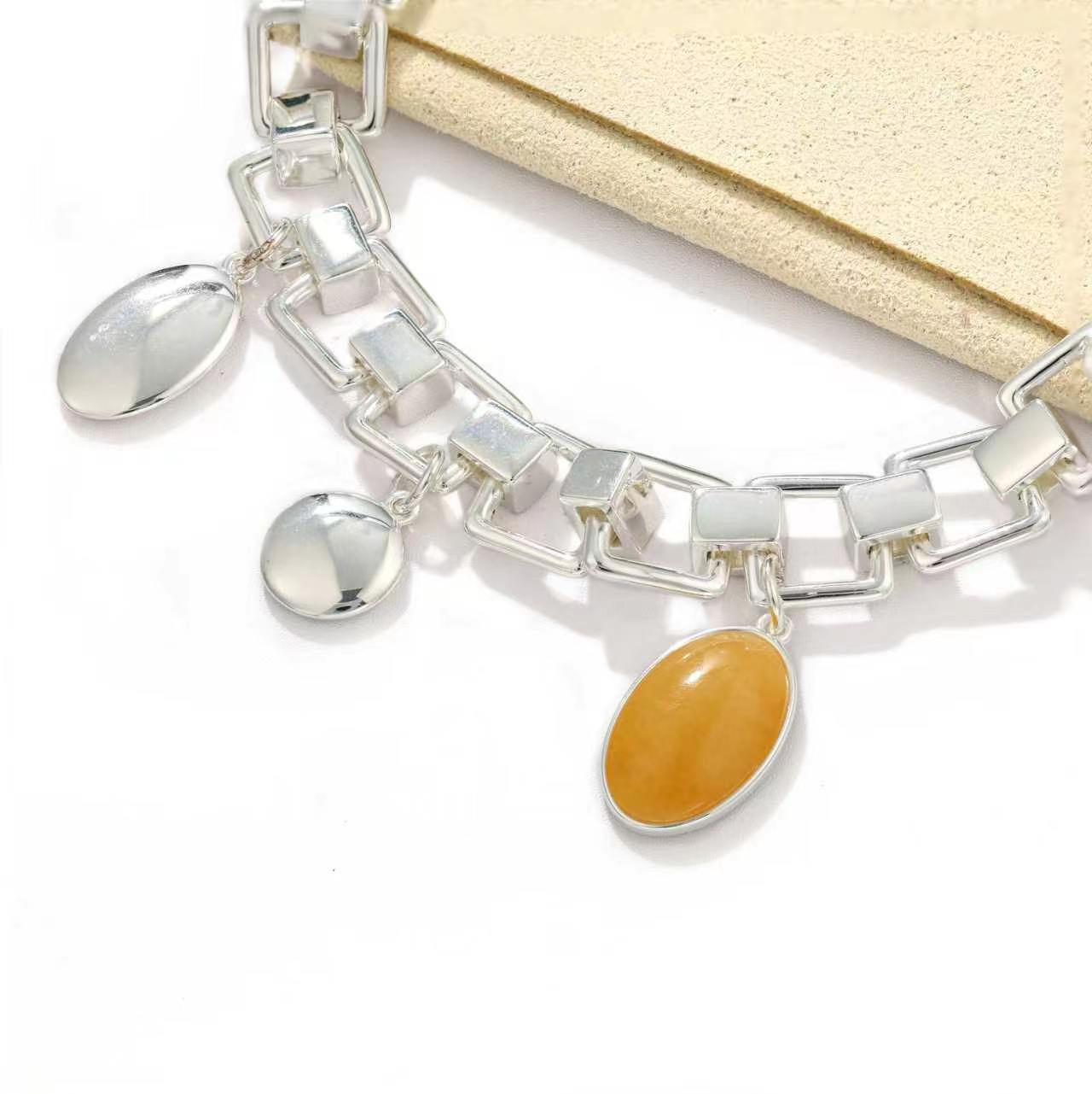 Yellow Jade Geometric Link Charm Bracelet - floysun