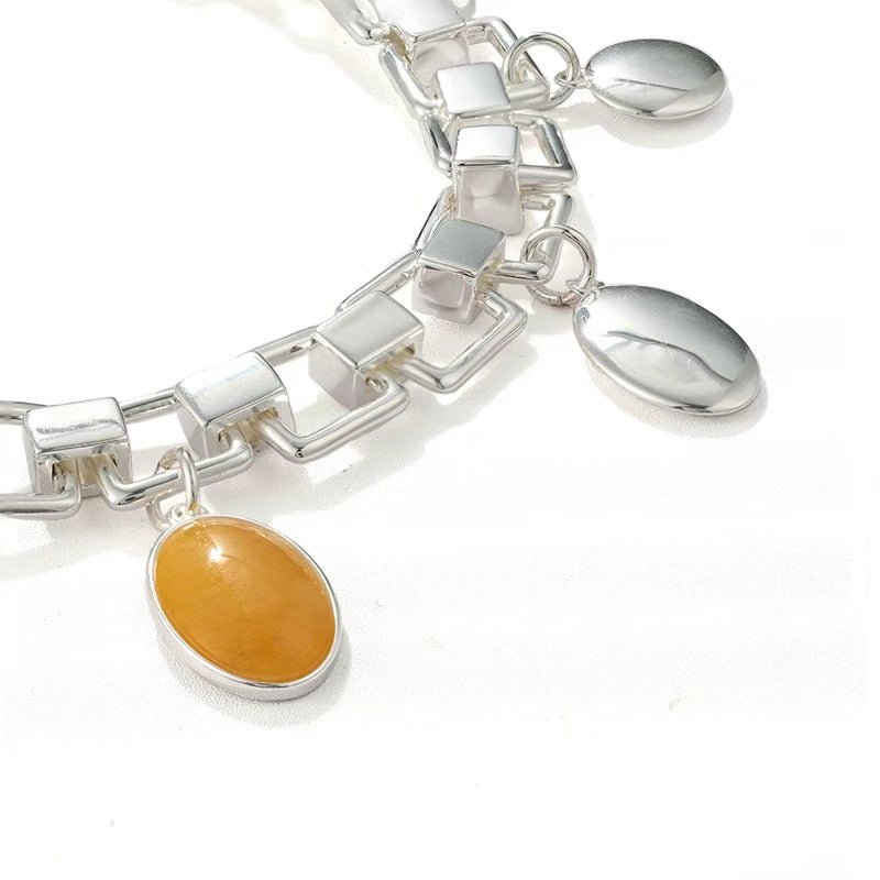 Yellow Jade Geometric Link Charm Bracelet - floysun