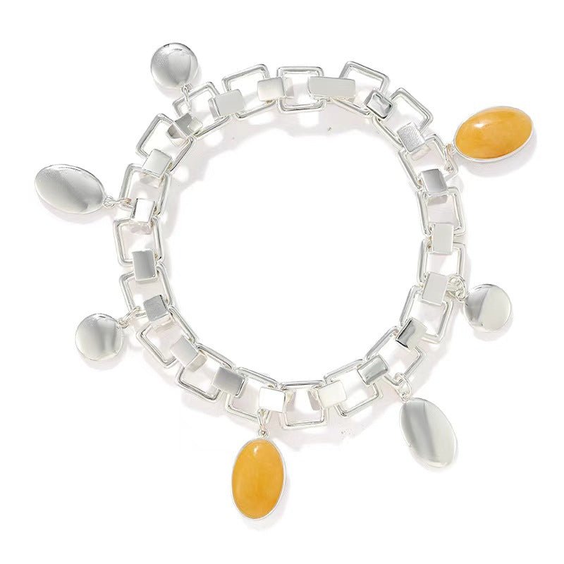 Yellow Jade Geometric Link Charm Bracelet - floysun