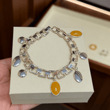 Yellow Jade Geometric Link Charm Bracelet - floysun