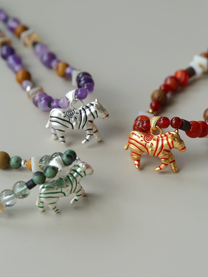 Zebra Enamel Beaded Necklace - floysun