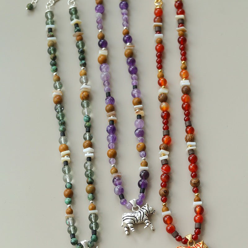 Zebra Enamel Beaded Necklace - floysun