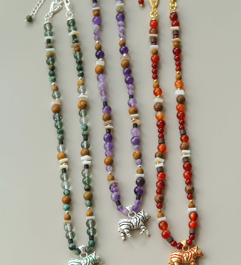 Zebra Enamel Beaded Necklace - floysun