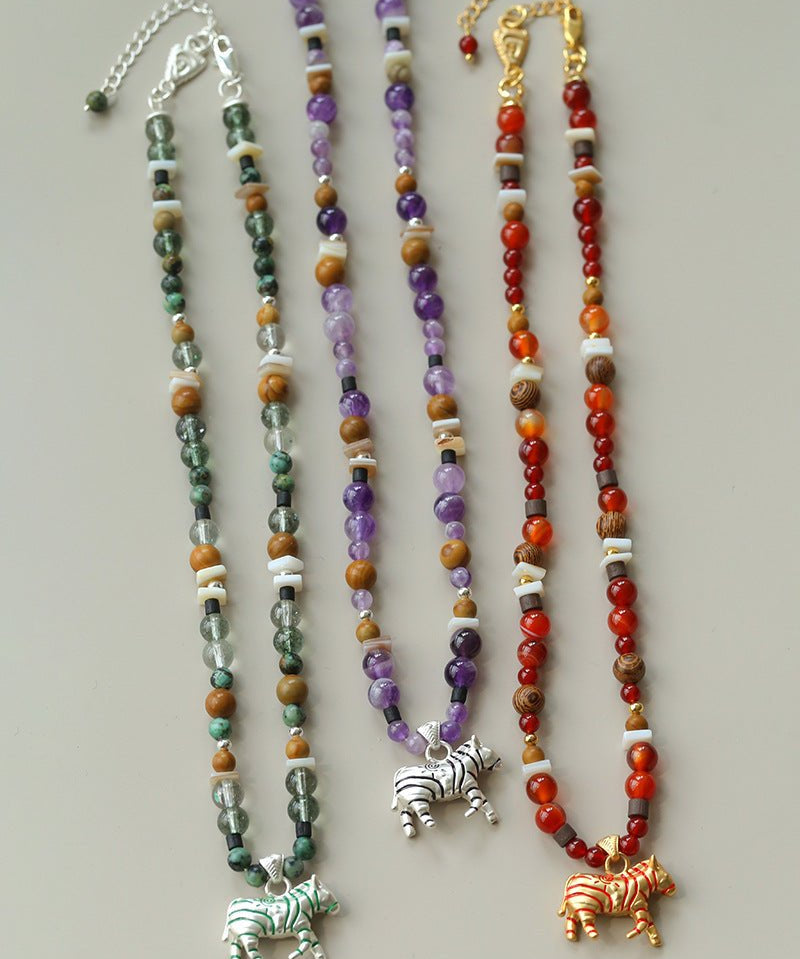 Zebra Enamel Beaded Necklace - floysun