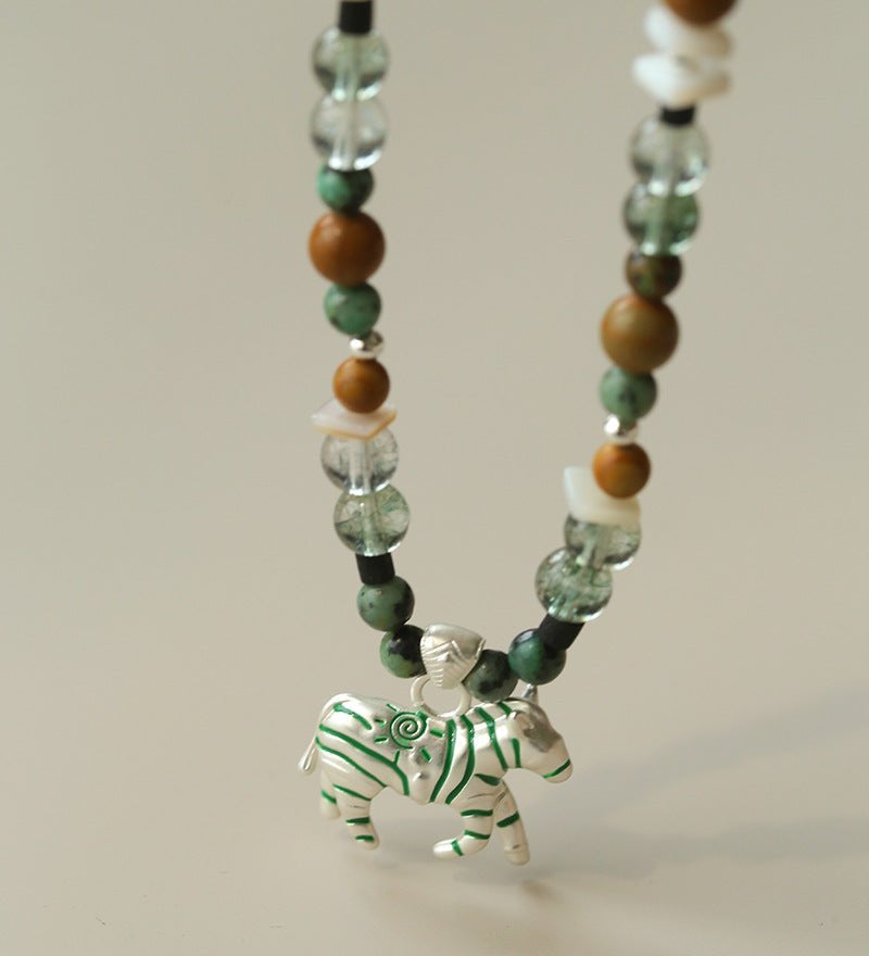 Zebra Enamel Beaded Necklace - floysun