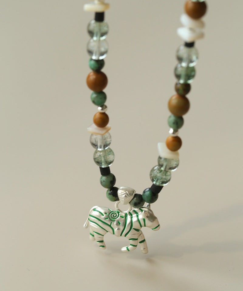 Zebra Enamel Beaded Necklace - floysun