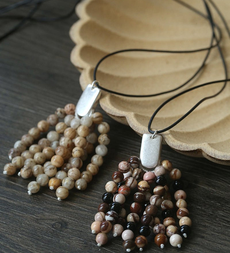 Zebra Stone Tassel Necklace - floysun