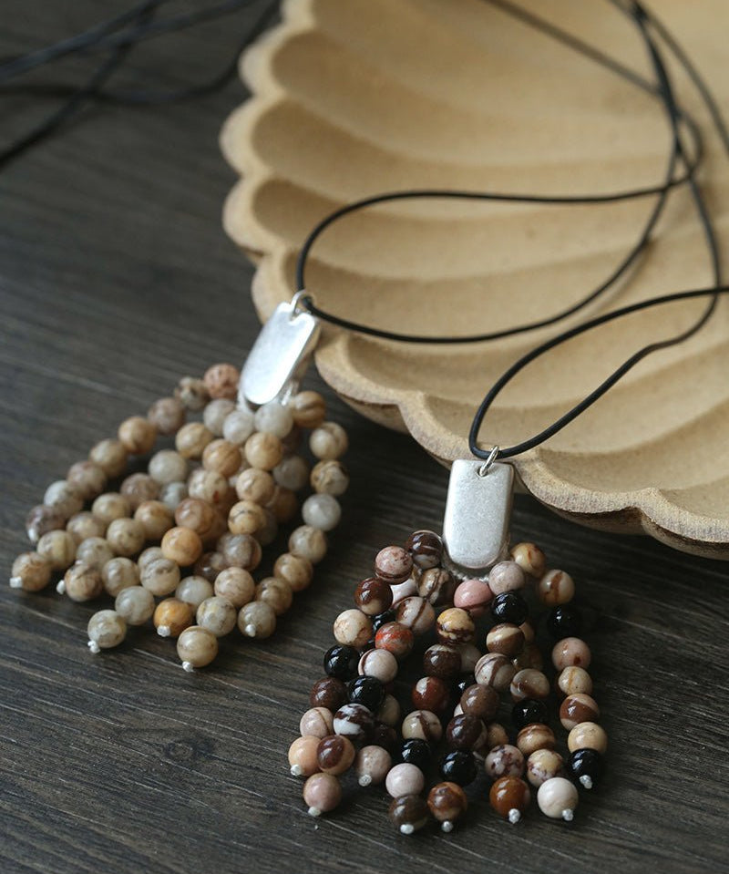 Zebra Stone Tassel Necklace - floysun