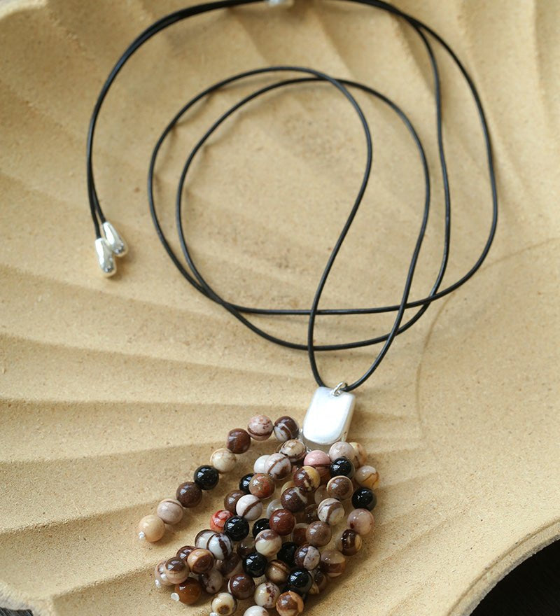 Zebra Stone Tassel Necklace - floysun