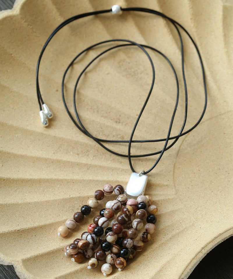 Zebra Stone Tassel Necklace - floysun