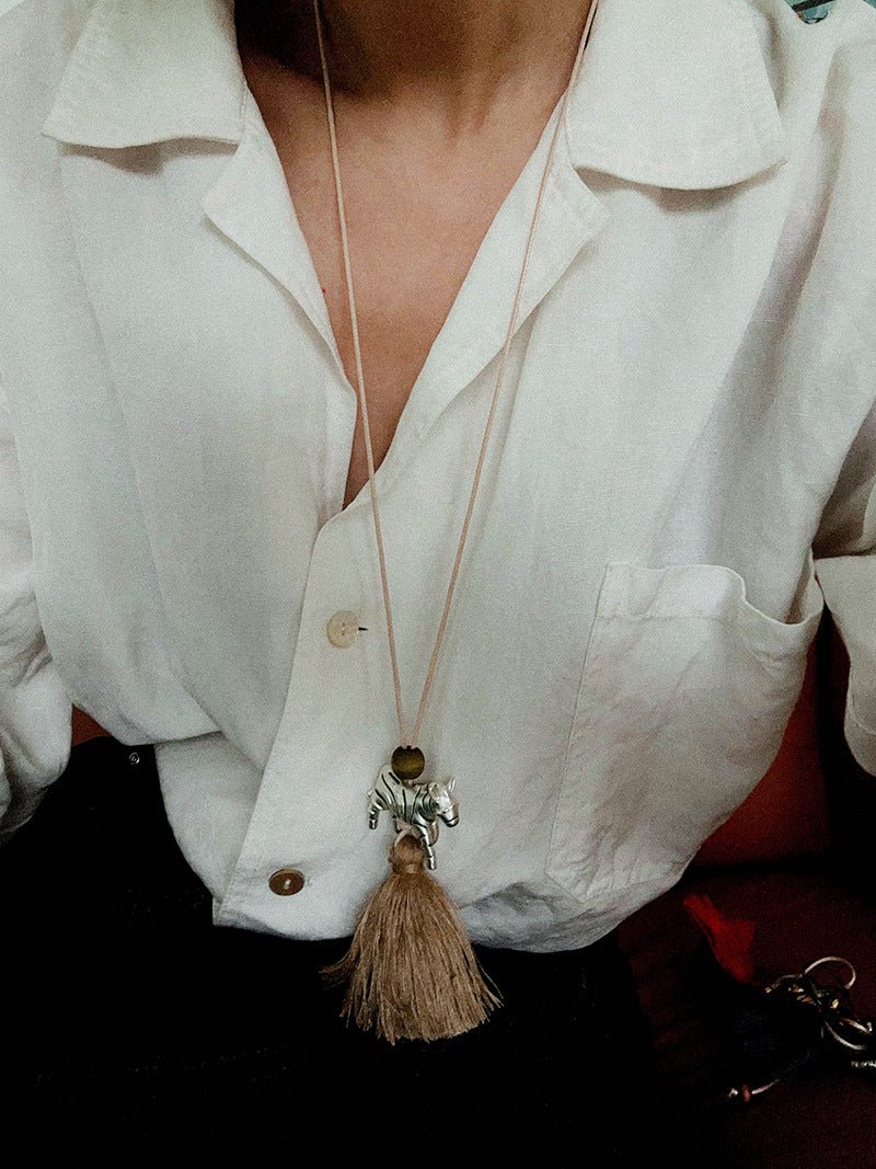 Zebra Tassel Long Necklace - floysun