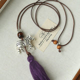 Zebra Tassel Long Necklace - floysun