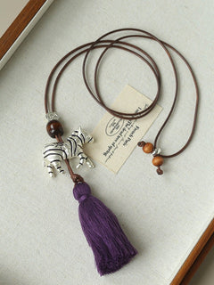 Zebra Tassel Long Necklace - floysun