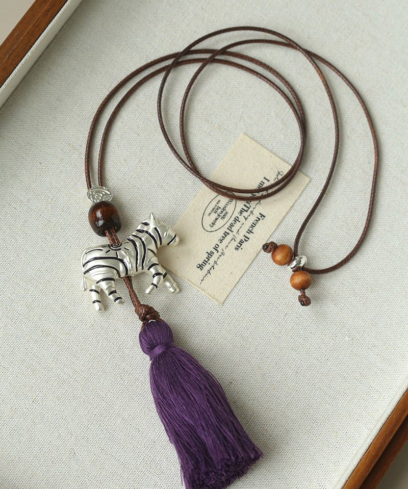 Zebra Tassel Long Necklace - floysun
