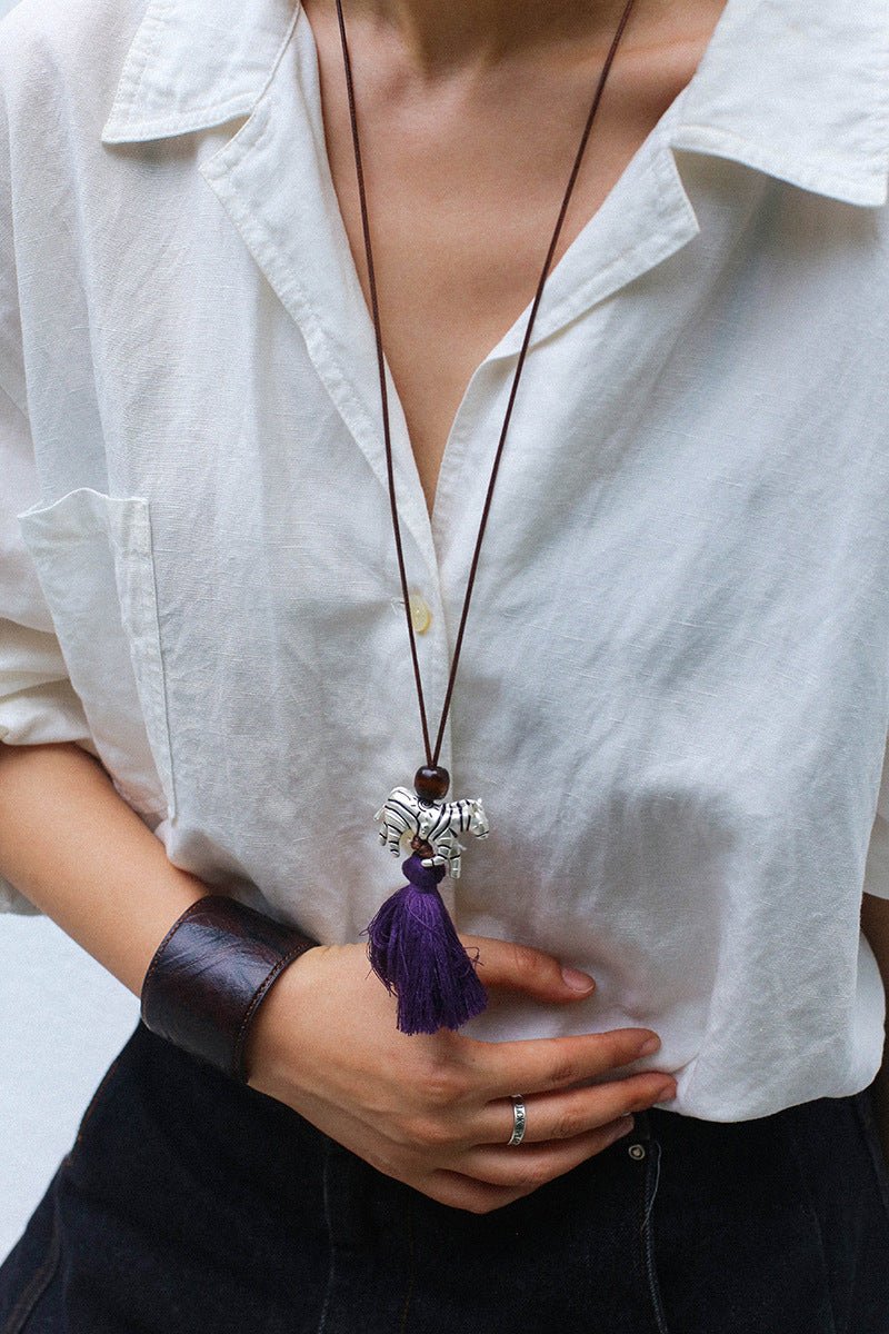 Zebra Tassel Long Necklace - floysun