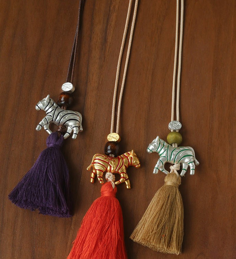 Zebra Tassel Long Necklace - floysun