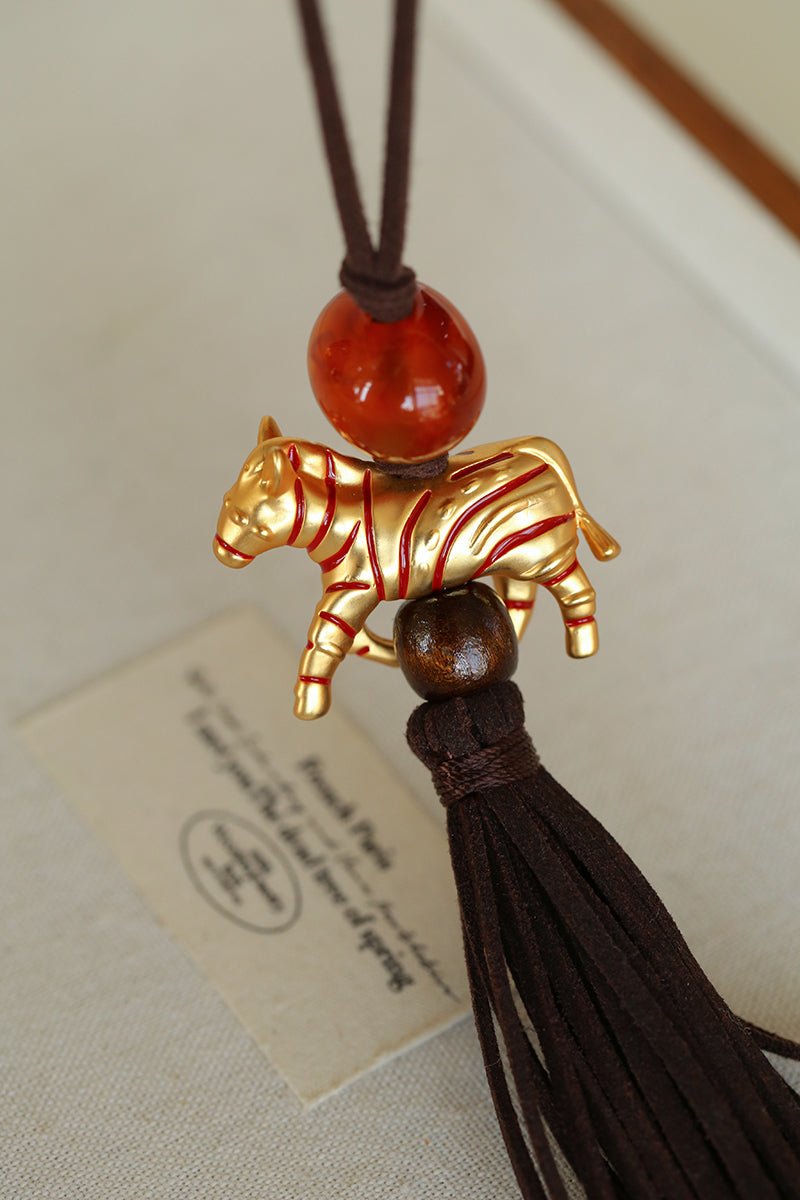 Zodiac Horse Long Suede Tassel Necklace - floysun