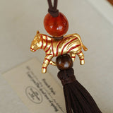 Zodiac Horse Long Suede Tassel Necklace - floysun