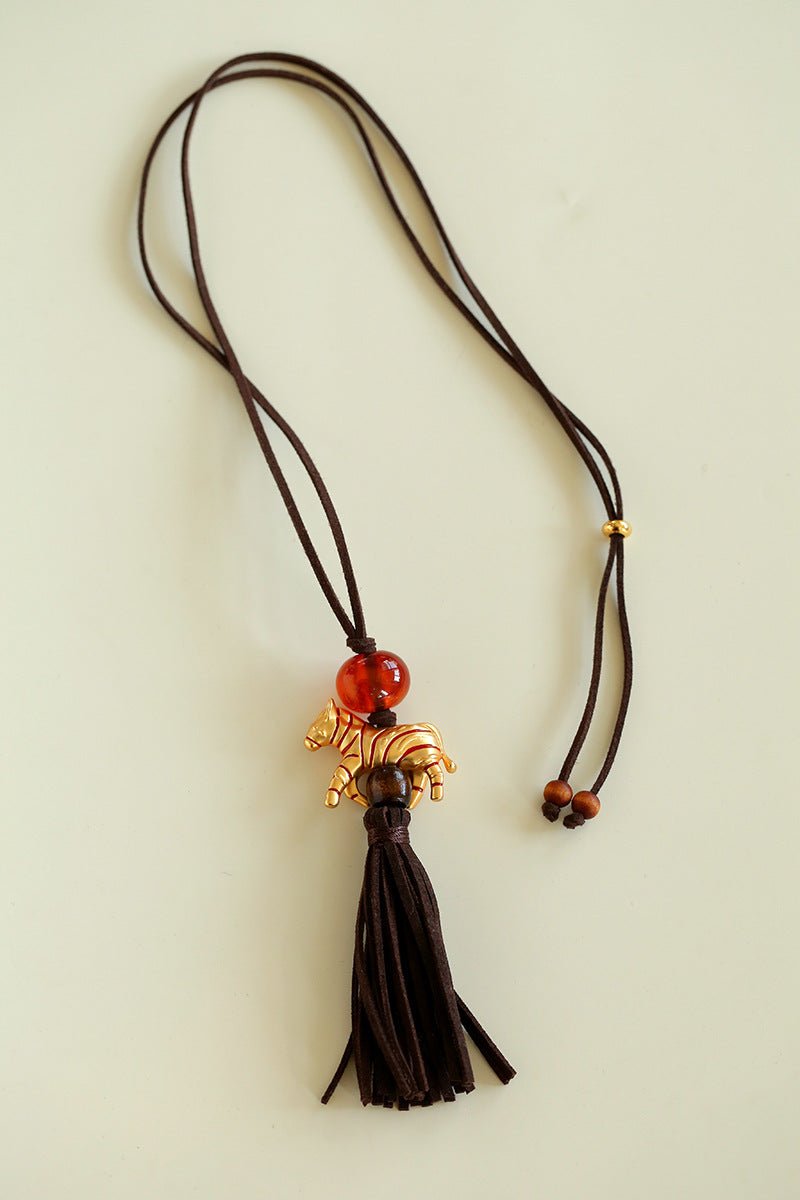Zodiac Horse Long Suede Tassel Necklace - floysun