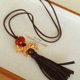 Zodiac Horse Long Suede Tassel Necklace - floysun