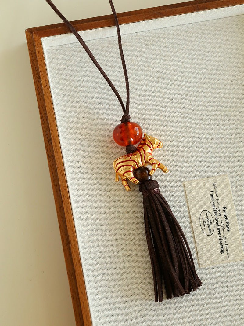 Zodiac Horse Long Suede Tassel Necklace - floysun