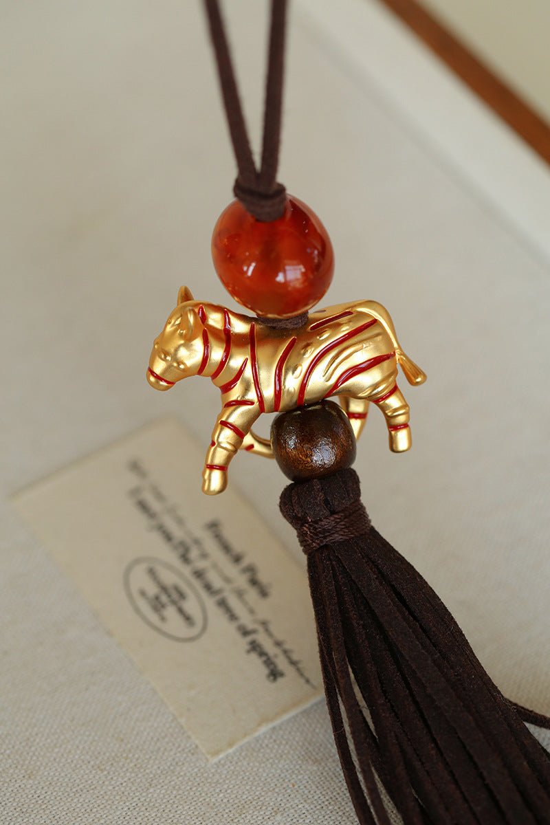 Zodiac Horse Long Suede Tassel Necklace - floysun
