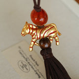 Zodiac Horse Long Suede Tassel Necklace - floysun