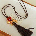 Zodiac Horse Long Suede Tassel Necklace - floysun