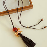 Zodiac Horse Long Suede Tassel Necklace - floysun