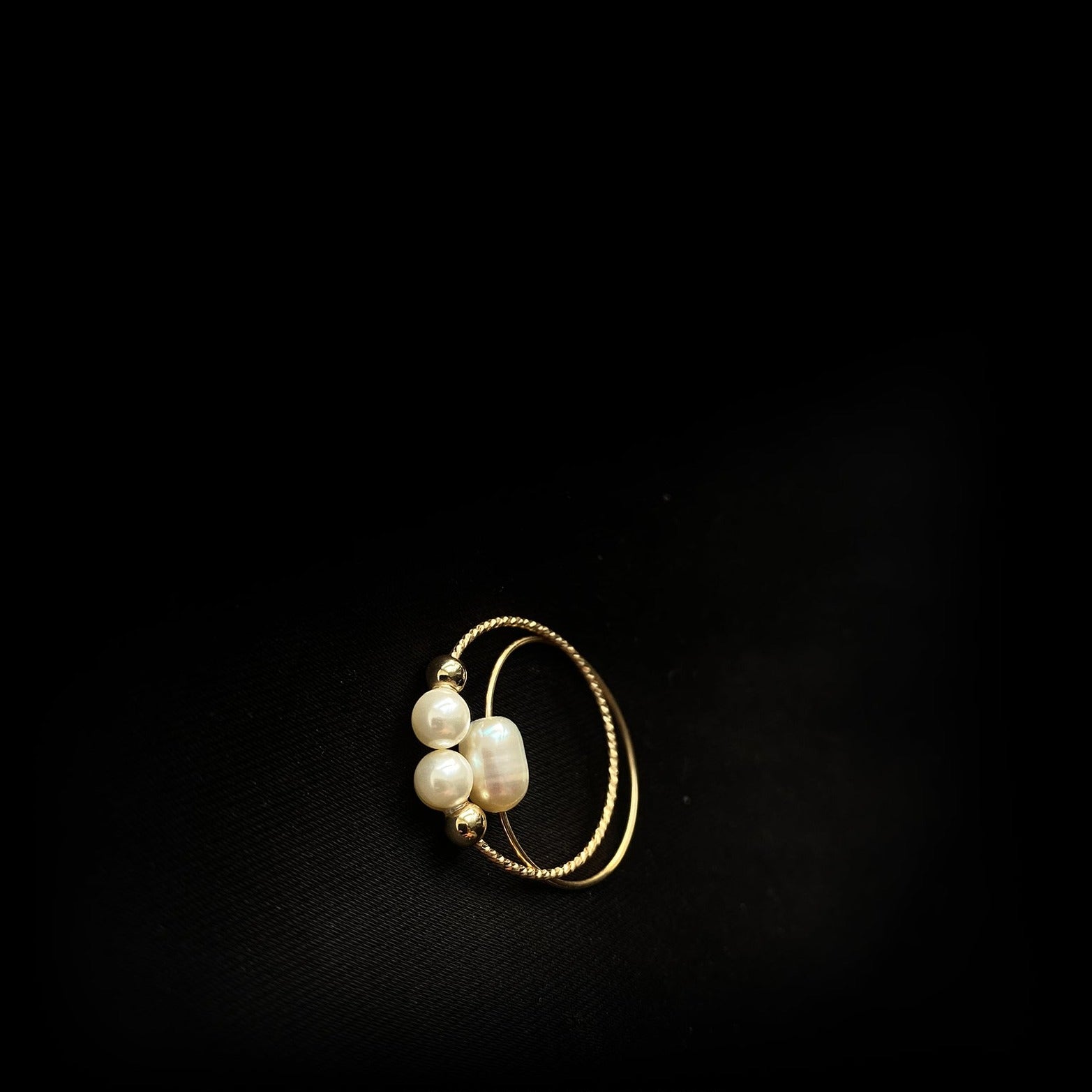 14K Gold Filled Double Pearl Handmade Ring - floysun