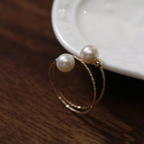 14K Gold-Filled Freshwater Pearl Double Wrap Ring - floysun