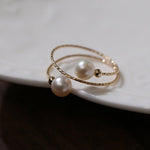 14K Gold-Filled Freshwater Pearl Double Wrap Ring - floysun
