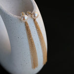 14K Gold-Filled Freshwater Pearl Long Tassel Earrings - floysun