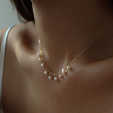14K Gold Filled Retro Pearl Chain Pearl Necklace B - floysun
