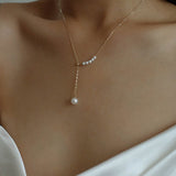 14K Gold Filled Retro Pearl Y-chain Pearl Necklace D - floysun