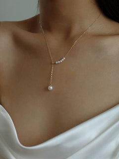 14K Gold Filled Retro Pearl Y-chain Pearl Necklace D - floysun