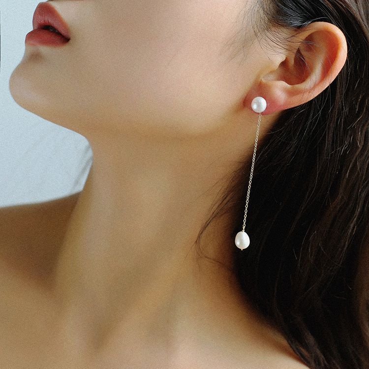 14K Gold Pearl Long Tassel Fringe Earrings - floysun